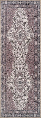 Bloom Rugs Washable Non-Slip 7 ft Runner - Cream/Green Traditional Medallion Runner for Entryway, Hallway, Bathroom, and Kitchen - Exact Size: 2.5' x 7'
