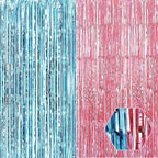 6 Pack Pink Blue Foil Fringe Curtain Backdrop, 3.28Ft x 8.2Ft Metallic Tinsel Foil Fringe Streamer Curtains for Photo Booth,Birthday, Christmas Day, New Year, Wedding Party Decorations