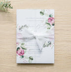 PONATIA 50 PCS Vellum Jackets for 5x7 Invitation Cards - Dusty Rose Flowers Vellum Sleeves, Transparent Gift Card Jackets
