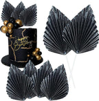 Gyufise 6Pcs Paper Palm Fan Cake Toppers Palm Spear Leaves Fan Cupcake Toppers Cake Insert Decorations Craft DIY Cake Bakeware Decoration for Birthday Party Wedding Party Decor Supplies Light Black