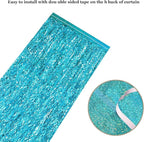 4 Pack Teal Aqua Blue Wavy Foil Fringe Curtains Party Decorations - 3.3 ft x 6.6 ft Sparkle Streamer Tinsel Curtain Party Photo Backdrops for Birthday Party Christmas Graduation Decoration