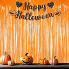 Foil Fringe Curtains Halloweens Decorations - Orange Tinsel Photo Backdrop Party Streamers for St Patricks Day, Easter, Birthdays, Fall, Pumpkin Theme, Thanksgiving, Basketball Party Decorations