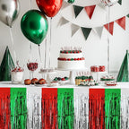 2 Pack Christmas Table Skirts, 29x108" Red & Silver & Green Metallic Foil Tinsel Fringe Table Skirts for Rectangle Tables Streamer Curtain Backdrop, Party Decoration for Xmas Birthday Wedding Holiday
