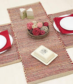 Chardin home Natural Jute Table Runner 13x48 Inch – Vintage Boho Rustic Table Decor – Handwoven Table Runner in Natural Jute and Red – Farmhouse Dining or Console Table Accent
