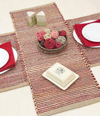 Chardin home Natural Jute Table Runner 13x36 Inch – Vintage Boho Rustic Table Decor – Handwoven Table Runner in Natural Jute and Red – Farmhouse Dining or Console Table Accent