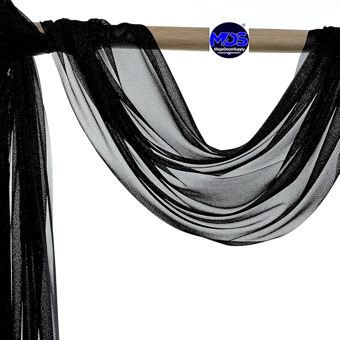 MDS Halloween Chiffon Draping Fabric - 2 Panel, 30" Wide x 75ft Long - Sheer Spooky Arbor & Canopy Drapery for Haunted House Backdrops, Party Ceilings, DIY Costumes & Themed Events - Black