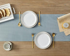 ZeeMart Linen Textured Border Table Runner, 14 x 90 Inch Blue, Farmhouse Style Dusty Blue Table Runners 90 Inches Long, Easy Care Everyday Polyester Table Runner