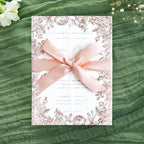 PONATIA 50 PCS Vellum Jackets for 5x7 Wedding Invitation Cards- 135gsm Floral Printed Vellum Sleeves, Invitation Cards Wraps (Rose Gold Foil)
