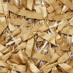 Juvale Satin Twist Tie Bows - Gold Twist Tie Bow Accents - Mini Ribbons for Crafts & Treat Bag Decor - 100 Pack, 3 x 2.5 in, 5.7 in Bands