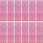 12 Pack Pink Backdrop, 3.28 FT x 7.05 FT Foil Streamers, Metallic Glitter Backdrop Pink Tinsel Fringe Curtains Party Streamers, Pink Birthday Party Decorations Photo Booth Props