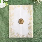 PONATIA 50 PCS Vellum Jackets for 5x7 Invitations- 135gsm Gold Foil Print Floral Printed Vellum Sleeves, Quinceanera Wedding Invitation Cards Wraps, Transparent Christmas Gift Cards Jackets