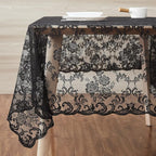 LinenZone Black Rectangle Tablecloth for Rustic Vintage Decor. Sheer Lace Tablecloth Works Great As Wedding Tablecloth, Thanksgiving Tablecloth or Baby Shower Tablecloth (Mia TC 54 x 72, Black)