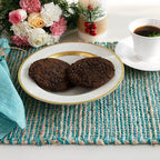 Chardin Home Natural Jute & Aqua Turquoise Placemats, Set of 4 – Rustic Handmade Boho Table Mats, 13x19 in Dining Table Placemats - Kitchen, Everyday Meals, Holidays, Farmhouse or Modern Table Décor