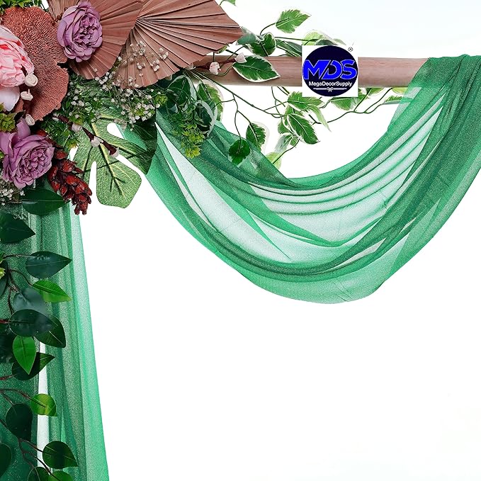 MDS Halloween Chiffon Draping Fabric - 1 Panel, 30" Wide x 50ft Long - Sheer Spooky Arbor & Canopy Drapery for Haunted House Backdrops, Party Ceilings, DIY Costumes & Themed Events - Emerald Green