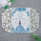 20 PCS 5.12x7.2 Butterfly Quinceanera Invitation, Laser Cut Wedding Invitation Cards with Envelopes for XV Anos Bridal Shower Baby Shower Invite (Silver Glitter)