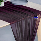 MDS 2 Pack 14ft Chiffon Table Runner 29 x 170 Inches Sheer Wedding Runner Romantic Rustic Table Runner for Wedding Decorations, Birthday Parties, Bridal Shower Party Arch Decor - Eggplant