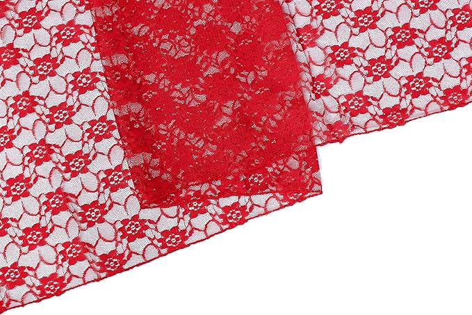 MDS Pack of 10 Wedding 12 x 108 inches Lace Table Runner for Wedding, Decorations for Birthday Parties, Banquets, Graduations, Engagements, and Runners fit Rectangle, Round Table- Red