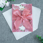 20 PCS 5.12x7.2 Butterfly Quinceanera Invitation, Laser Cut Wedding Invitation Cards with Envelopes for XV Anos Bridal Shower Baby Shower Invite (Pink Glitter)