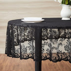 LinenZone Black Oval Tablecloth for Rustic Vintage Decor. Sheer Lace Tablecloth Works Great As Wedding Tablecloth, Thanksgiving Tablecloth or Christmas Tablecloth (Mia Oval 72, Black)