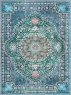 Bloom Rugs Washable Non-Slip 5' x 7' Rug - Green Traditional Medallion Area Rug for Living Room, Bedroom, Dining Room, and Kitchen - Exact Size: 5' x 7'