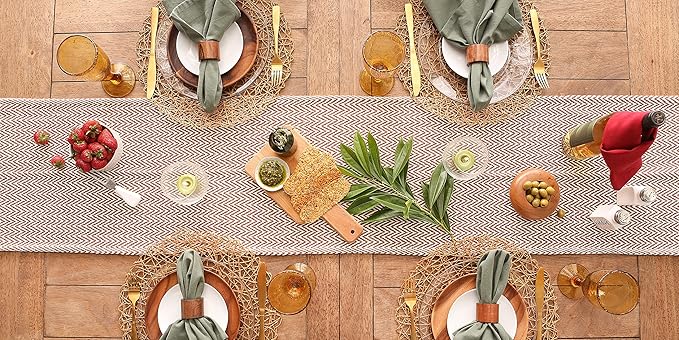 DII Woven Basic Tabletop Collection Chevron Table Runner, 15x108, Cinnamon
