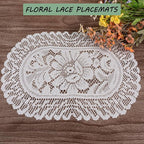 2PCS Oval Lace Placemats for Dining Table, White Lace Placemats Doilies, Embroidered Table Mats Farmhouse Cup Mat Vase Mat, 12x17 Inch