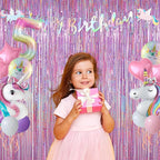 Melsan 3 Pack 3.2 x 8.2 ft Sparkling Pinkish Purple Tinsel Fringe Curtain Backdrop Glitter Decor for Birthdays, Bachelorette, Weddings, Photo Booth | Reusable Princess & Y2K Party Backdrop