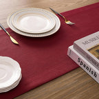 ZeeMart Linen Textured Border Table Runner, 14 x 90 Inch Red, Farmhouse Style Red Table Runners 90 Inches Long, Easy Care Everyday Polyester Table Runner