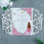 20 PCS 5.12x7.2 Butterfly Quinceanera Invitation, Laser Cut Wedding Invitation Cards with Envelopes for XV Anos Bridal Shower Baby Shower Invite (Pink Glitter)
