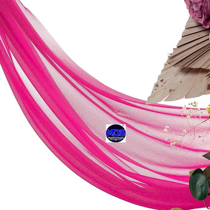 MDS Halloween Chiffon Draping Fabric - 2 Panel, 30" Wide x 75ft Long - Sheer Spooky Arbor & Canopy Drapery for Haunted House Backdrops, Party Ceilings, DIY Costumes & Themed Events - Hot Pink