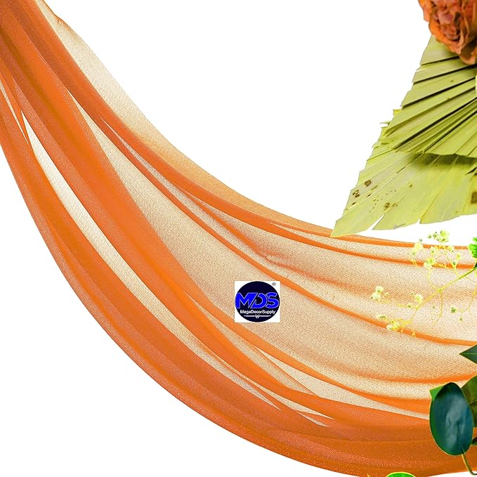 MDS Pack of 2 Panels (30" Width x 100ft Long) Wedding Arch Draping Fabric Sheer Chiffon Arbor Canopy Drapery for Wedding Ceremony Reception Decoration Party Ceiling Backdrop Curtain Swag - Orange