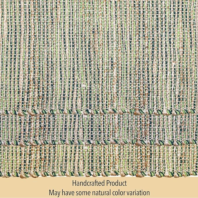 Chardin home Natural Jute Table Runner 13x48 Inch – Vintage Boho Rustic Table Decor – Handwoven Table Runner in Natural Jute and Green – Farmhouse Dining or Console Table Accent