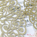 50Pcs Laser Cut Wedding Invitation With Glitter Envelopes And Ribbons Blank Personalized Card Invitaciones Para quinceañera Birthday Baby Shower Christmas Party Bridal Shower (Gold)