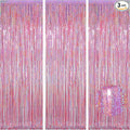 Melsan 3 Pack 3.2 x 8.2 ft Foil Fringe Curtains - Pink Tinsel Curtain Unicorn Birthday Hello Kitty Birthday Decorations Photo Backdrop for Party Decoration Engagement or Bachelorette Party Supplies
