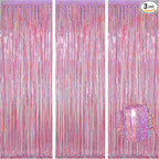Melsan 3 Pack 3.2 x 8.2 ft Foil Fringe Curtains - Pink Tinsel Curtain Unicorn Birthday Hello Kitty Birthday Decorations Photo Backdrop for Party Decoration Engagement or Bachelorette Party Supplies