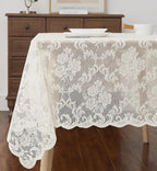 LinenZone Ivory Rectangle Tablecloth for Rustic Vintage Decor. Sheer Lace Works Great As Wedding, Thanksgiving or Christmas Tablecloth (Mia TC 60 x 144, Ivory)