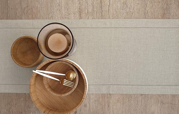 Solino Home Linen Natural Table Runner 60 Inches - Classic Hemstitch, 100% Pure Linen Coffee Table Runner 14 x 60 Inch Ideal for Dresser Tables - Fall, Autumn, Halloween, Thanksgiving, Christmas