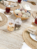 Chardin home Natural Jute Table Runner 13x72 Inch – Vintage Boho Rustic Table Decor – Handwoven Table Runner in Natural Jute and Ivory – Farmhouse Dining or Console Table Accent