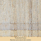 Chardin home Natural Jute Table Runner 13x36 Inch – Vintage Boho Rustic Table Decor – Handwoven Table Runner in Natural Jute and Sky Blue-White – Farmhouse Dining or Console Table Accent
