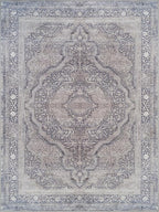 Bloom Rugs Washable Non-Slip 8' x 10' Rug - Blue/Steel Gray/Beige Traditional Medallion Area Rug for Living Room, Bedroom, Dining Room, and Kitchen - Exact Size: 8' x 10'