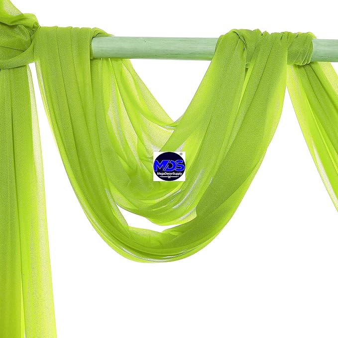 MDS Halloween Chiffon Draping Fabric - 2 Panel, 30" Wide x 100ft Long - Sheer Spooky Arbor & Canopy Drapery for Haunted House Backdrops, Party Ceilings, DIY Costumes & Themed Events - Parrot Green