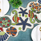 Handmade Beaded Coastal Table Runner -36" Ocean Theme Table Decor with Starfish, Seahorse, Coral, Shells -Nautical Table Centerpiece for Summer, Beach House, or Tropical Décor (Multi) - CLEENTABLE