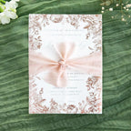 PONATIA 50 PCS Vellum Jackets for 5x7 Wedding Invitation Cards- 135gsm Floral Printed Vellum Sleeves, Invitation Cards Wraps (Rose Gold Foil)