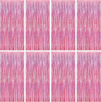 8 Pack Pink Backdrop, 3.28 FT x 7.05 FT Fringe Curtains, Metallic Glitter Pink Fringe Party Streamer Foil Curtains Tinsel Backdrop, Pink Decorations Bachelorette Party Supplies Birthday Decor