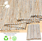 Chardin Home Natural Jute & Sky Blue-White Placemats, Set of 4 – Rustic Handmade Boho Table Mats, 13x19 in Dining Table Placemats - Kitchen, Everyday Meals, Holidays, Farmhouse or Modern Table Décor