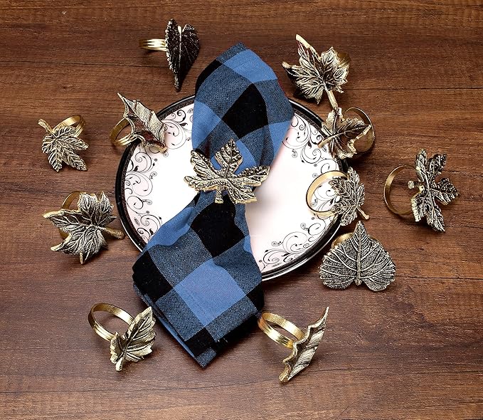 6-Piece Metal Napkin Rings - Antique Gold Harvest Leaf Napkin Rings - Decorative Table Accents for Holiday Party, Dinner, Family Gatherings, Table Décor Weddings & Everyday Use - ALPHA Living HOME