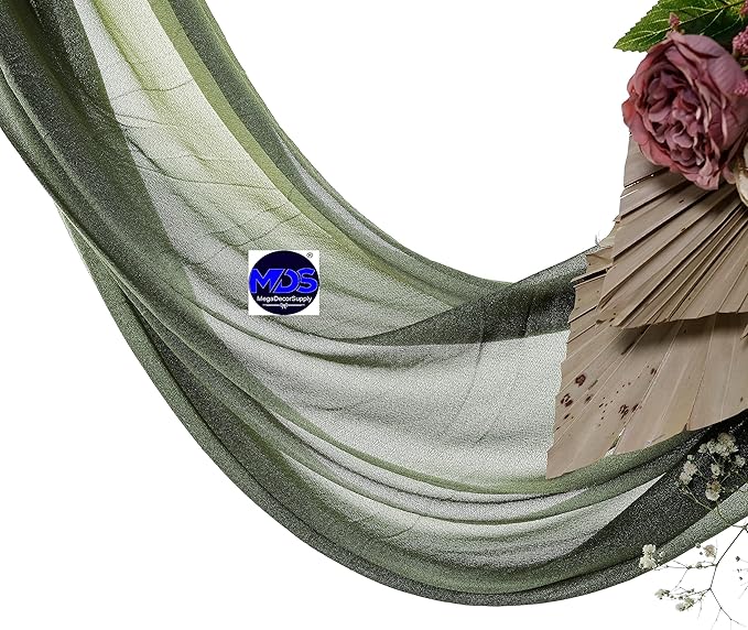 MDS Halloween Chiffon Draping Fabric - 1 Panel, 30" Wide x 40ft Long - Sheer Spooky Arbor & Canopy Drapery for Haunted House Backdrops, Party Ceilings, DIY Costumes & Themed Events - Olive Green