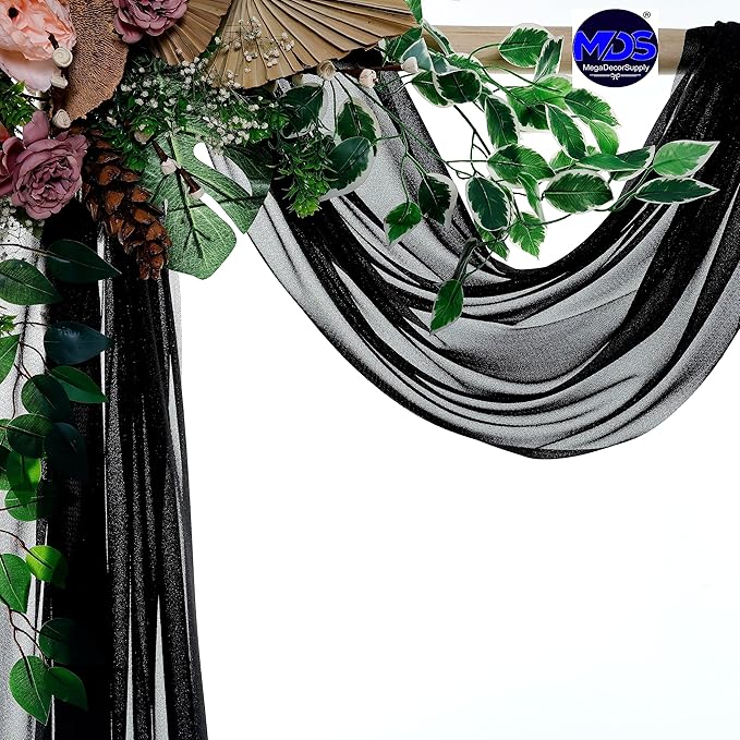 MDS Halloween Chiffon Draping Fabric - 2 Panel, 30" Wide x 30ft Long - Sheer Spooky Arbor & Canopy Drapery for Haunted House Backdrops, Party Ceilings, DIY Costumes & Themed Events - Black
