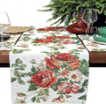 Tache Sweet Roses Spring Summer Flower Traditional French Country Vintage White Red Floral Decorative Woven Tapestry Long Kitchen Dining Table Runners, 13 x 90
