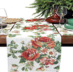 Tache Sweet Roses Spring Summer Flower Traditional French Country Vintage White Red Floral Decorative Woven Tapestry Long Kitchen Dining Table Runners, 13 x 90
